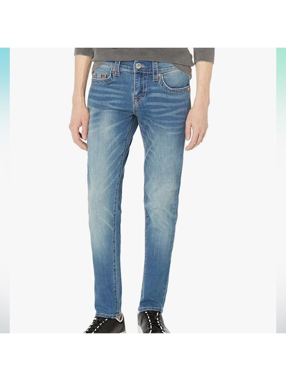 True Religion Rocco Relaxed Skinny Button Fly Faded Blue Slim Jeans size 31
